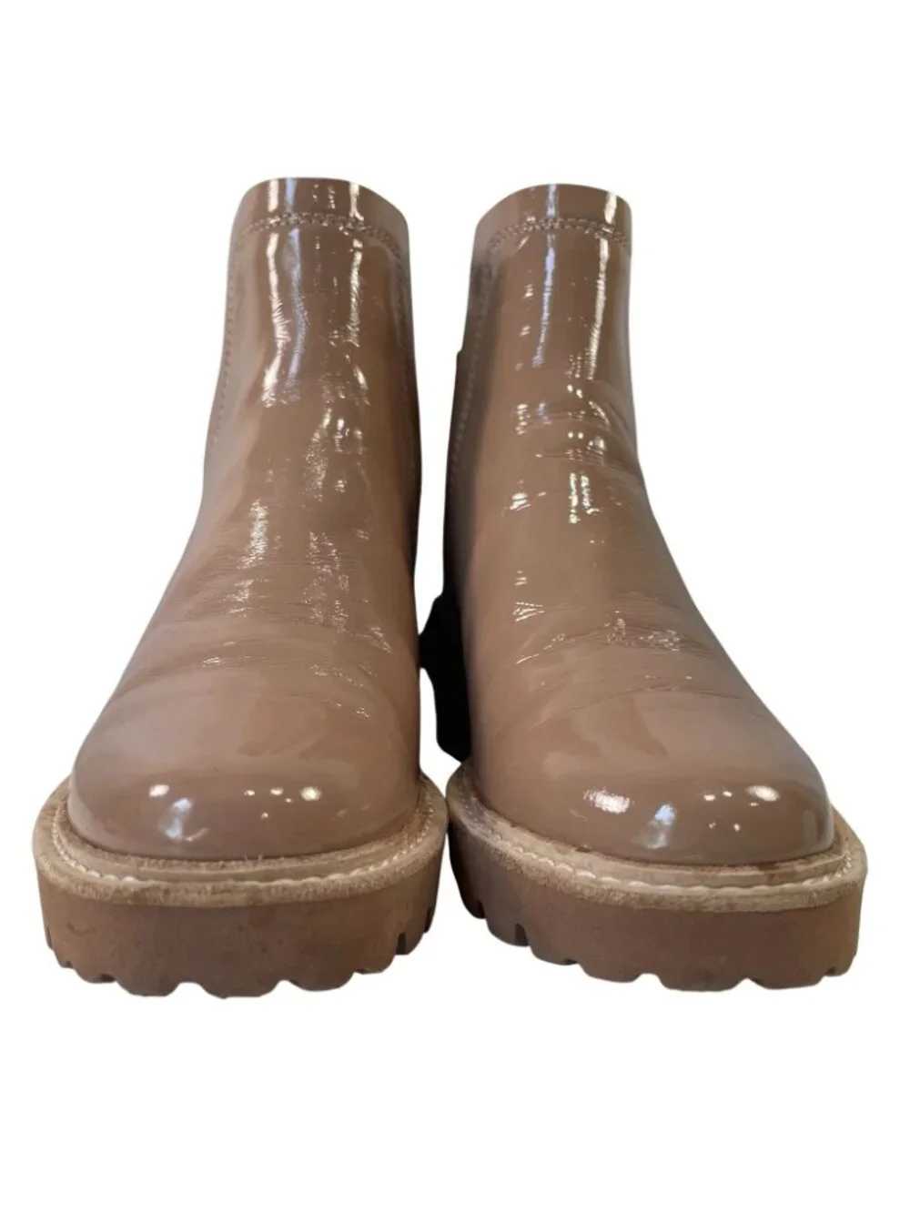 Dolce Vita Huey Chelsea Boots 7 Cafe Blush Tan Patent Leather Pull on Grunge